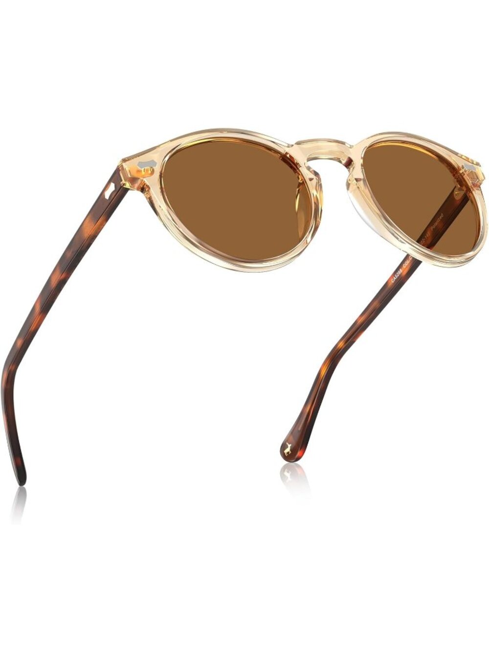 Women's Clear Brown Vintage Round Acetate Polarized Sunglasses UV Protection